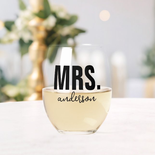 Personalised MRS Name Wedding Newlywed  Stemless Wine Glass (Insitu (Wedding))