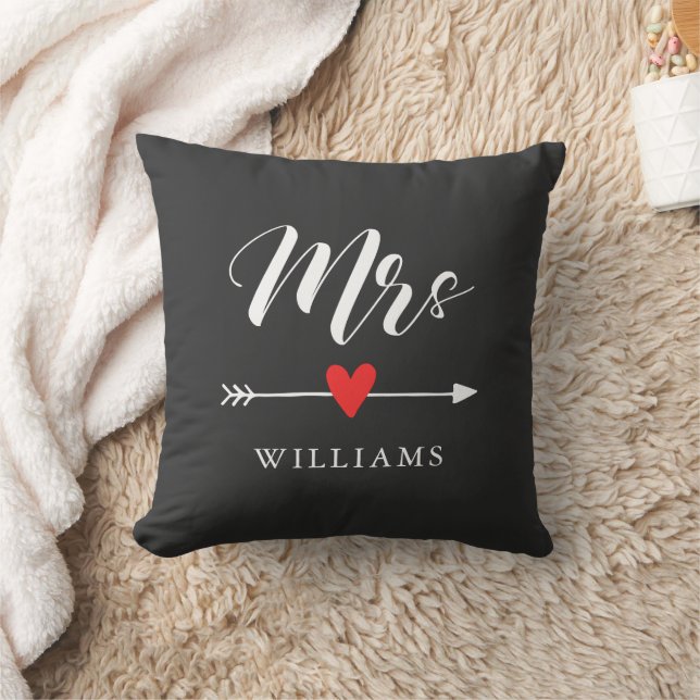 Personalised Mrs. with Heart and Arrow Cushion (Blanket)