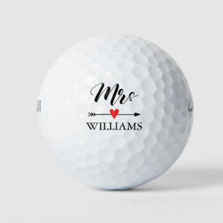 Personalised Mrs. with Heart and Arrow Golf Balls