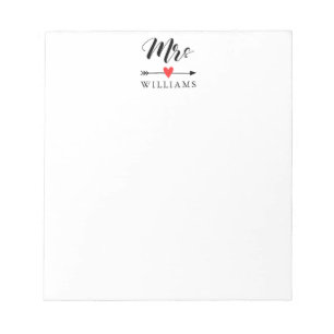 Personalised Mrs. with Heart and Arrow Notepad