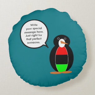 Personalised Ms Penguin African Diaspora Talking Round Cushion