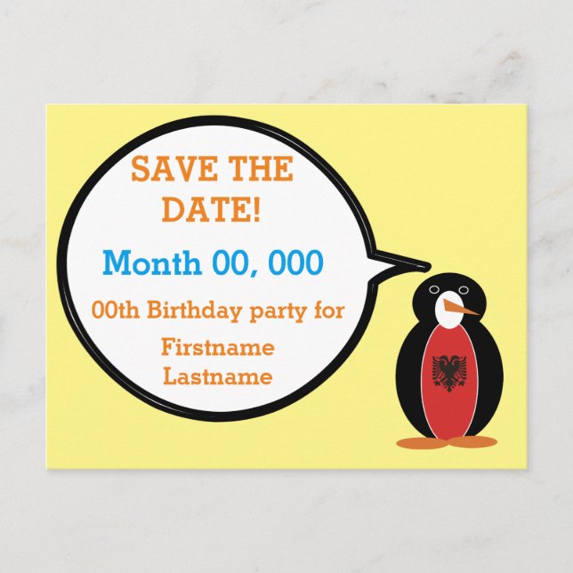 Personalised Ms. Penguin Albania Announcement Postcard (Front)