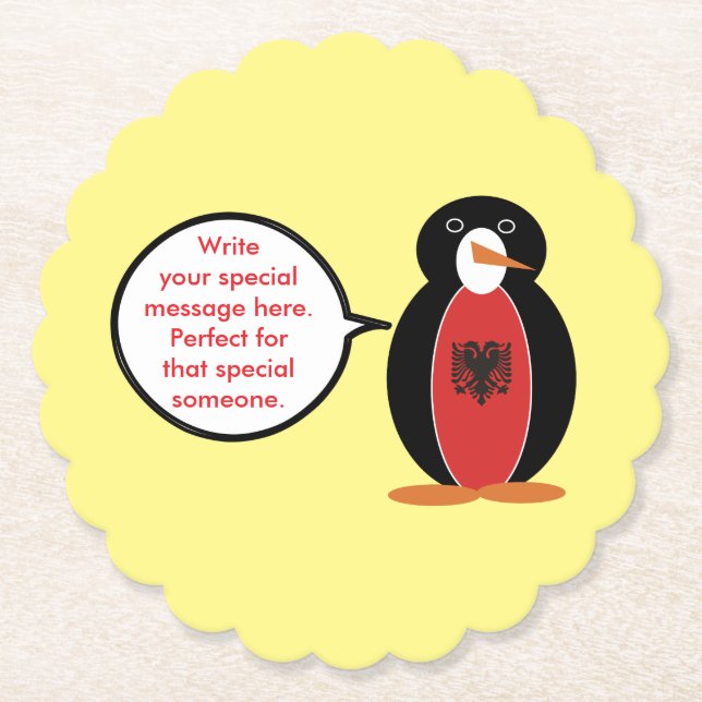 Personalised Ms. Penguin Albania Paper Coaster (Front)