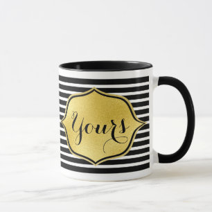 Personalised mug Add your text Gold foil stripes