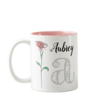 Personalised mug with name, initial, rose