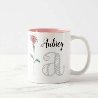 Personalised mug with name, initial, rose