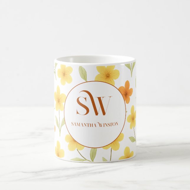 Personalised Mug with Orange and Yellow Flowers (Center)
