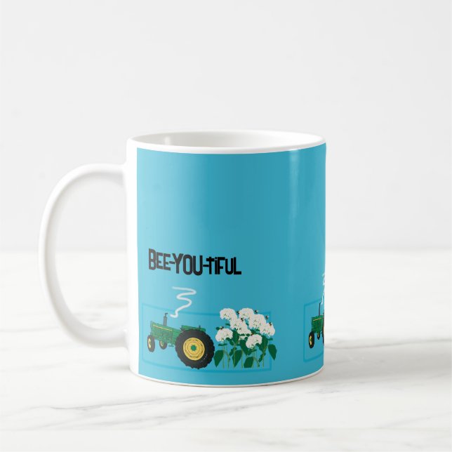 Personalised mug with tractor and hydrangeas and b (Left)