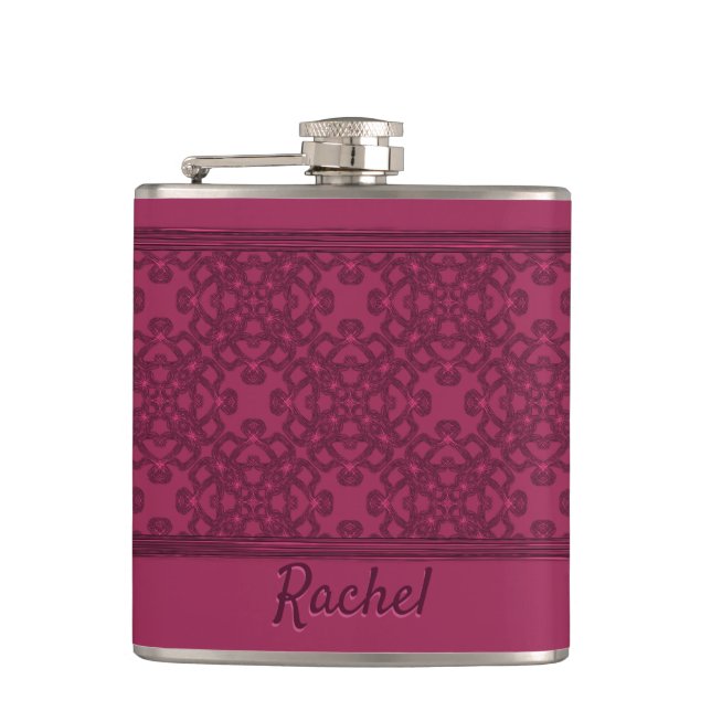 Personalised mulberry pattern hip flask (Front)