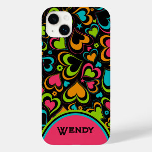 Personalised Multi-coloured Hearts on Black Case-Mate iPhone 14 Plus Case