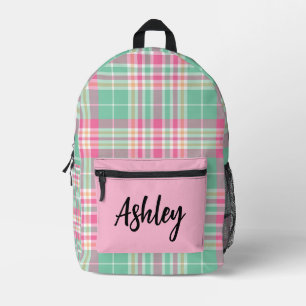 Personalised  Multi-Coloured Plaid  Printed Backpack
