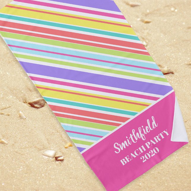 Personalised Multi-coloured Stripes Beach Towel (Creator Uploaded)