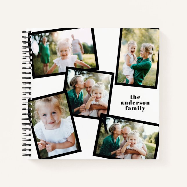 Personalised multi photo black elegant modern notebook (Front)