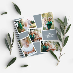 Personalised multi photo dusty blue elegant modern notebook