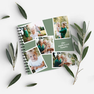 Personalised multi photo sage green elegant modern notebook