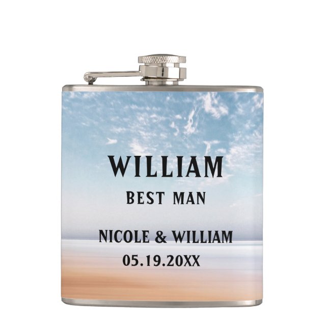 Personalised Multicolor Beach Scene Hip Flask (Front)