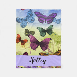 Personalised Multicolor Butterfly Watercolor Fleece Blanket