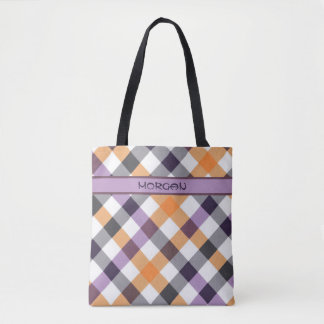 Personalised Multicolor Chequered Pattern Tote Bag