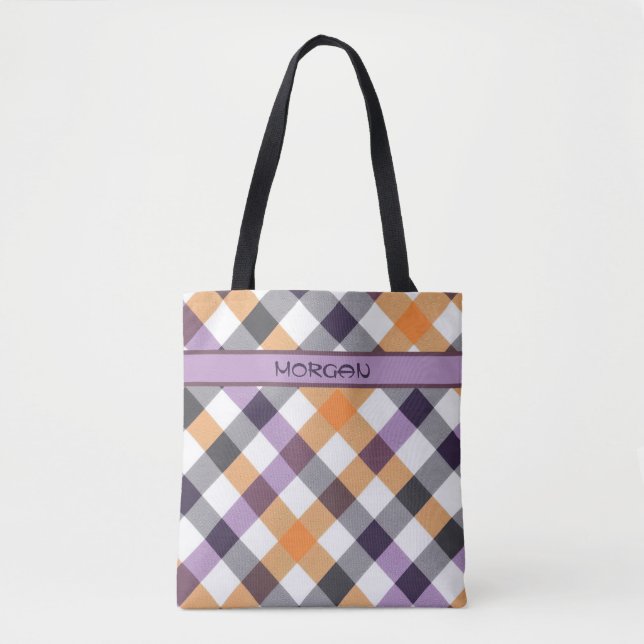 Personalised Multicolor Chequered Pattern Tote Bag (Front)