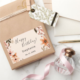 Personalised Multicolor Floral Happy Birthday Rectangular Sticker