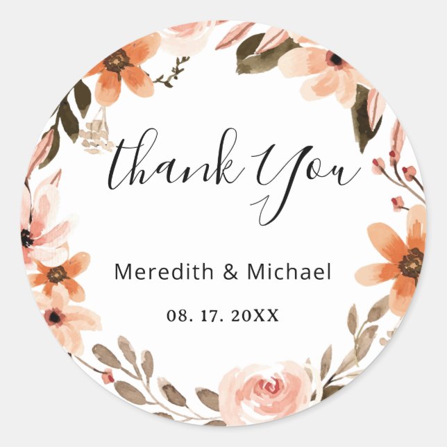 Personalised Multicolor Floral Wreath Classic Round Sticker (Front)