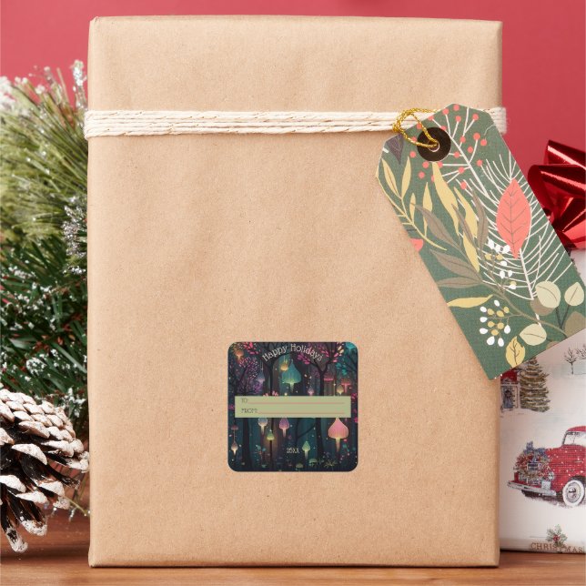 Personalised Multicolor Green Pattern Square Sticker (Holiday)