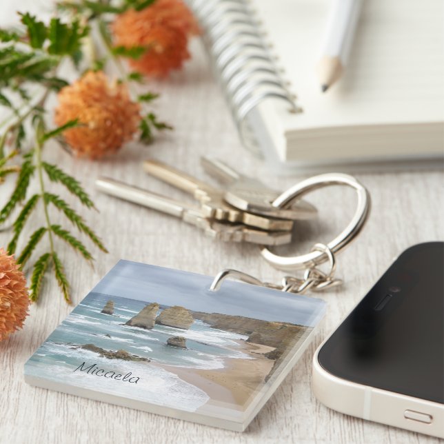 Personalised Multicolor White Surf w/ Sand Key Ring (Front Right)