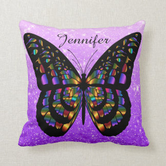 Personalised Multicolored Butterfly On Purple Cushion