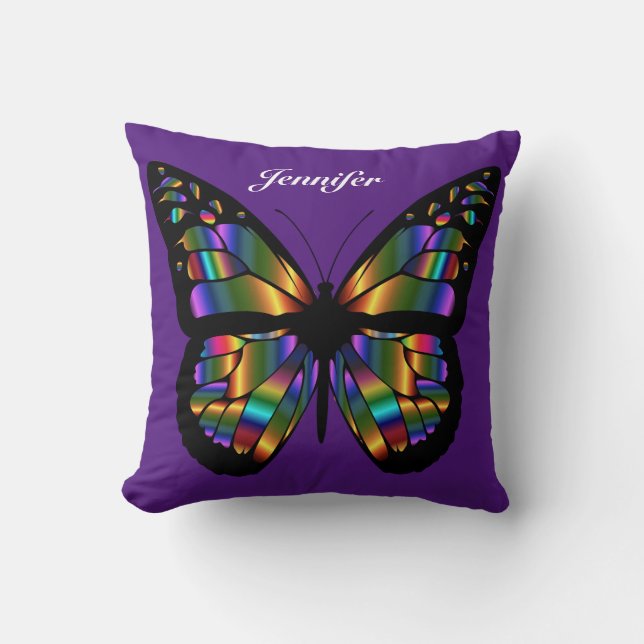 Personalised Multicolored  Butterfly On Purple Cushion (Front)