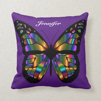 Personalised Multicolored Butterfly On Purple Cushion