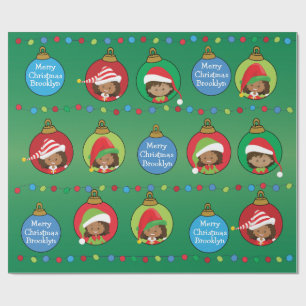 Personalised Multicultural Girl Elf Wrapping Paper