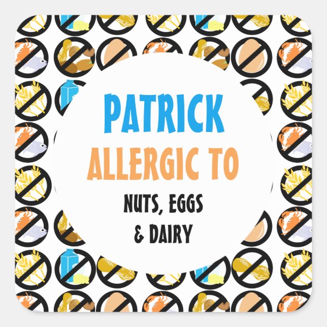 Personalised Multiple Food Allergies Kids Custom Square Sticker (Front)
