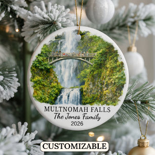 Personalised Multnomah Falls Ornament, Oregon Ceramic Tree Decoration