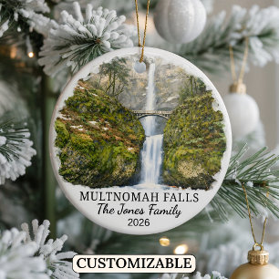 Personalised Multnomah Falls Ornament, Oregon Ceramic Tree Decoration