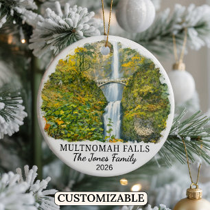 Personalised Multnomah Falls Ornament, Oregon Ceramic Tree Decoration