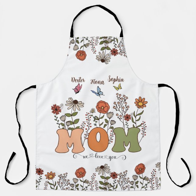 Personalised Mum And Kids Hands Apron, Custom Gift Apron (Front)