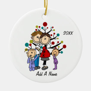 Personalised Mum, Dad, Two Girls  Ceramic Tree Decoration