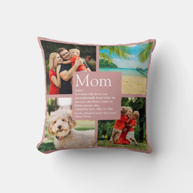 Personalised Mum Definition 4 Photo Blush Pink Cushion (Front)