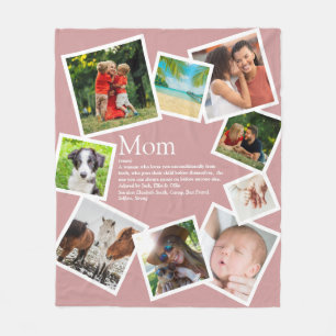 Personalised Mum Definition 9 Photo Blush Pink Fleece Blanket