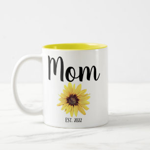 Personalised Mum Est. Painted Sunflower Two-Tone Coffee Mug