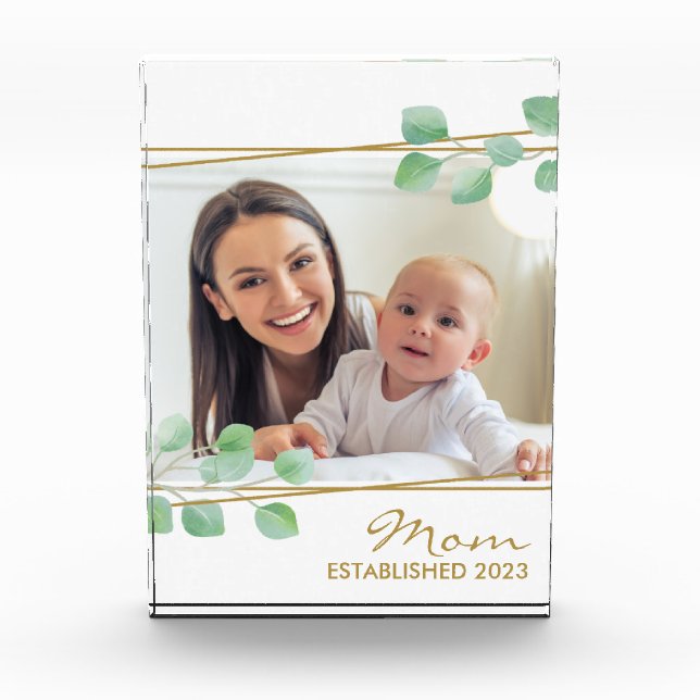 Personalised Mum Established 20XX Gold Elegant Photo Block (Front)