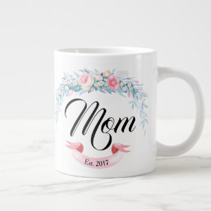 Personalised Mum Established Flower Wreath Large Coffee Mug