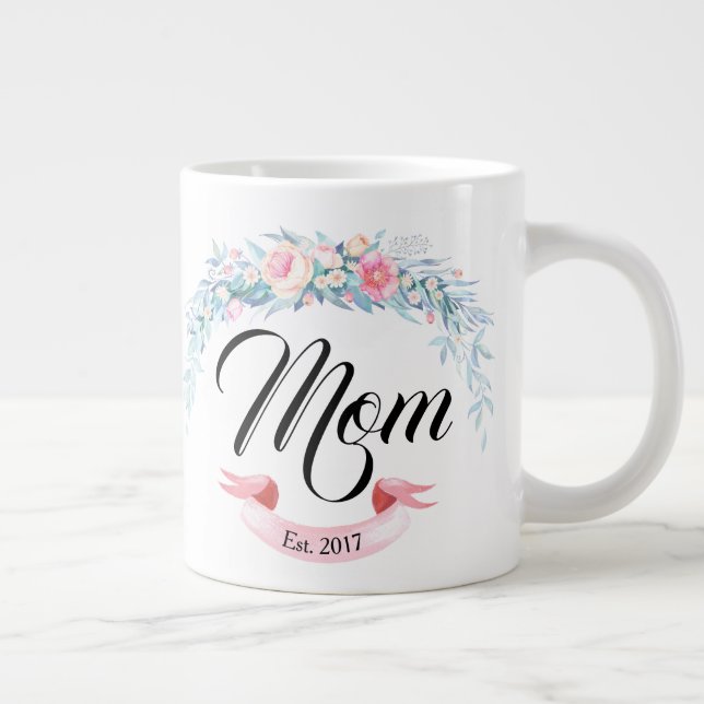 Personalised Mum Established Flower Wreath Large Coffee Mug (Right)