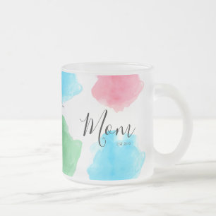 Personalised Mum established year watercolor Frosted Glass Coffee Mug