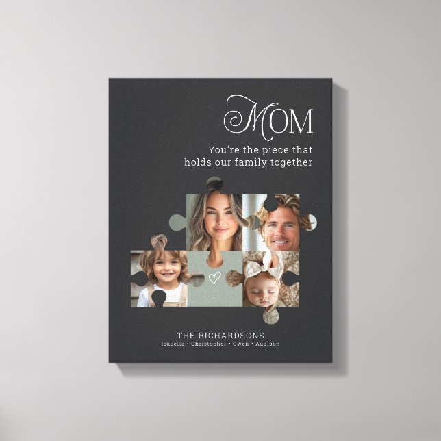 Personalised Mum Family Puzzle Collage 4 Photos Canvas Print (Front)