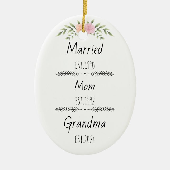 Personalised Mum Grandma Est Custom Year Ceramic Tree Decoration (Front)