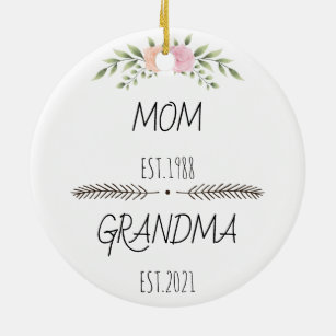 Personalised Mum Grandma Est Custom Year, flowers Ceramic Tree Decoration