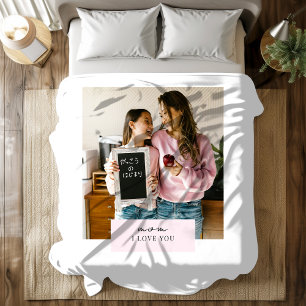 Personalised Mum I Love You Photo Pink Sherpa Blanket