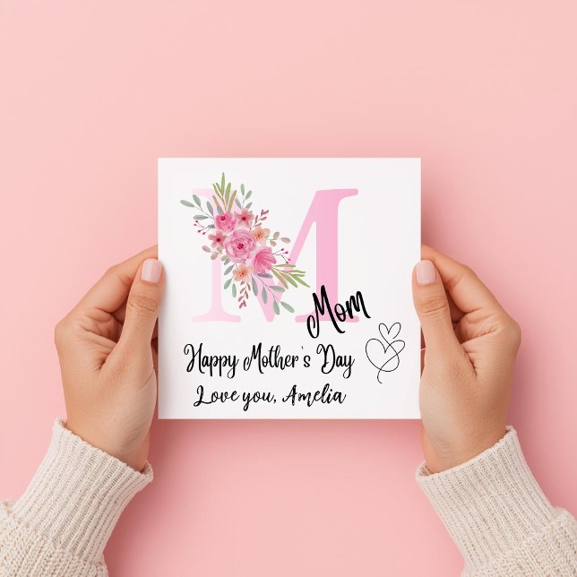 Personalised Mum Initial Floral Flat Card (Creator Uploaded)