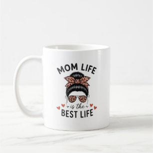 Personalised Mum Life Best Life Messy Bun Leopard Coffee Mug